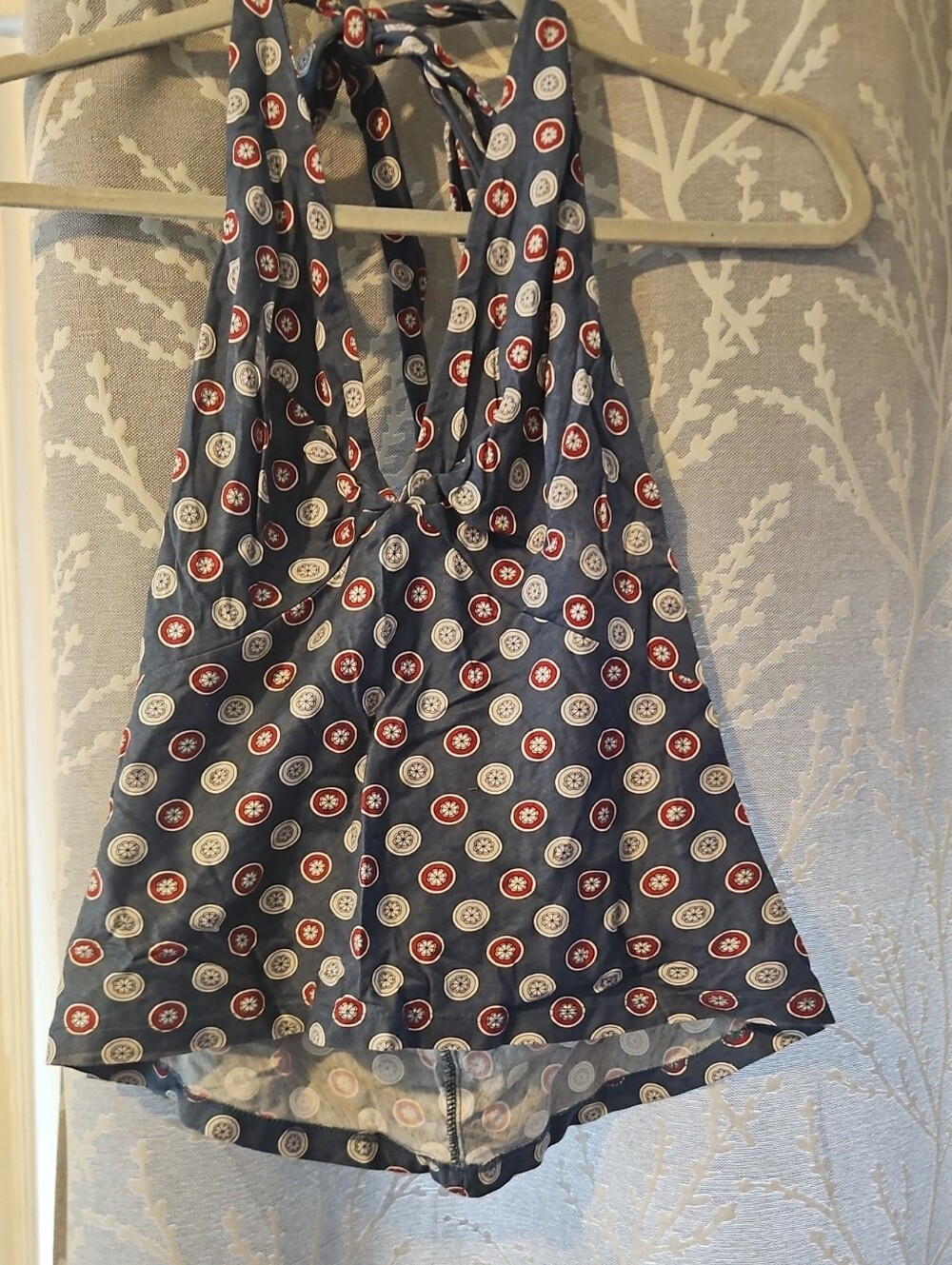 DKNY Navy Halter Camisole with Red & White Medallion Print